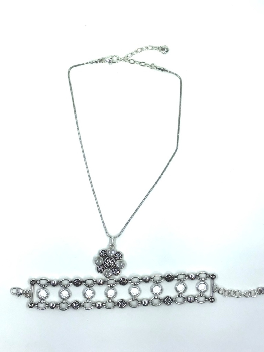 Brighton Contempo Crystal Silver Necklace and Link Bracelet